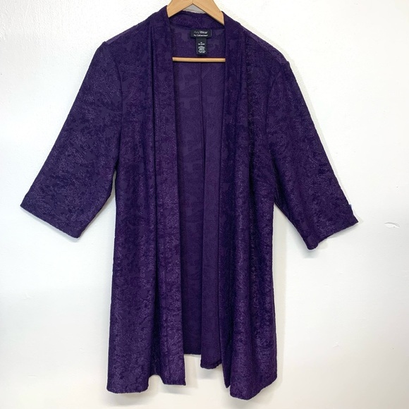 Catherines Anywear Cardigan 1X 18/20  Purple Open Stretch 3/4‎ Sleeve Lagenlook - Picture 1 of 9